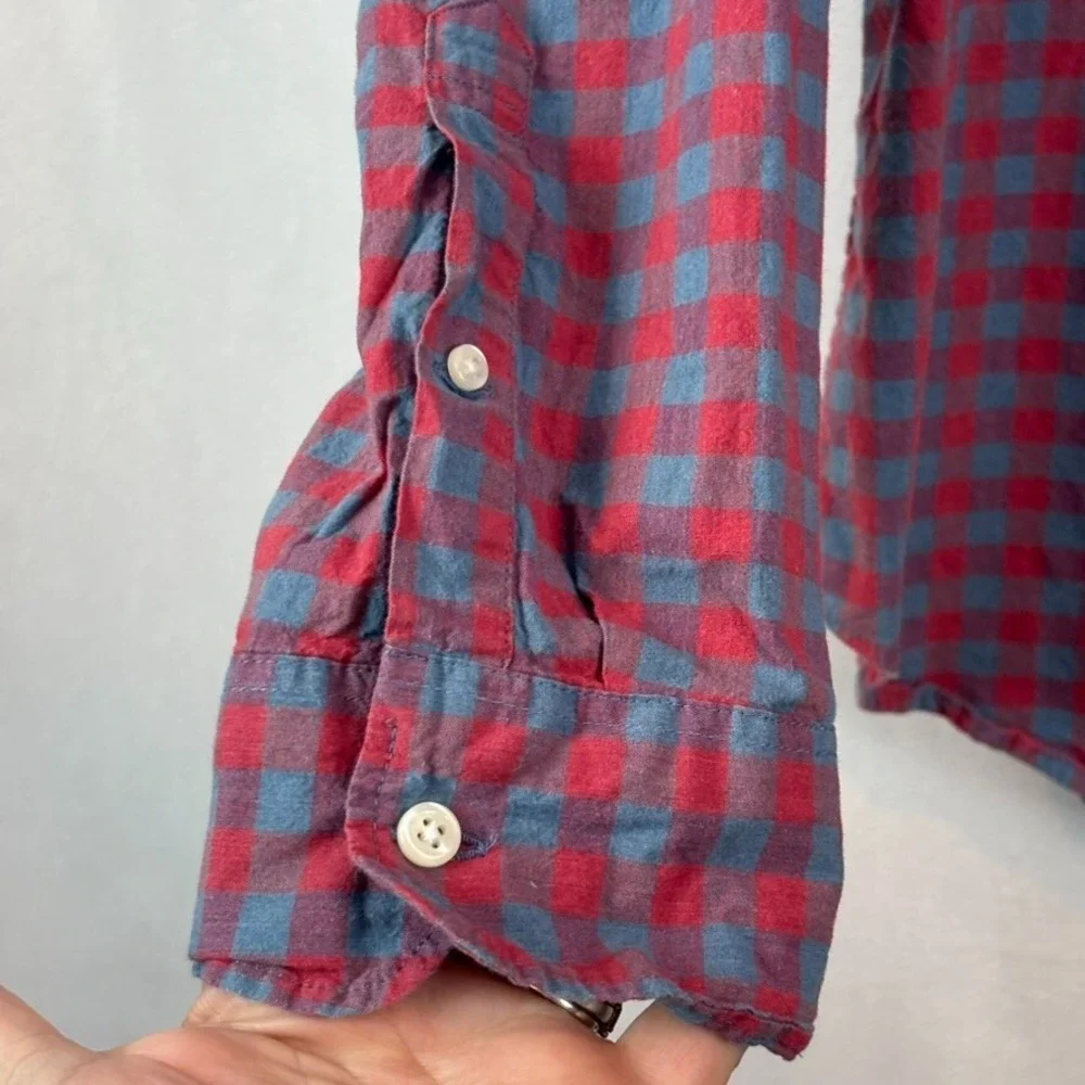 J.Crew Mens Red Checked Classic Stretch‎ Button Up Shirt Size XXL Organic Cotton
